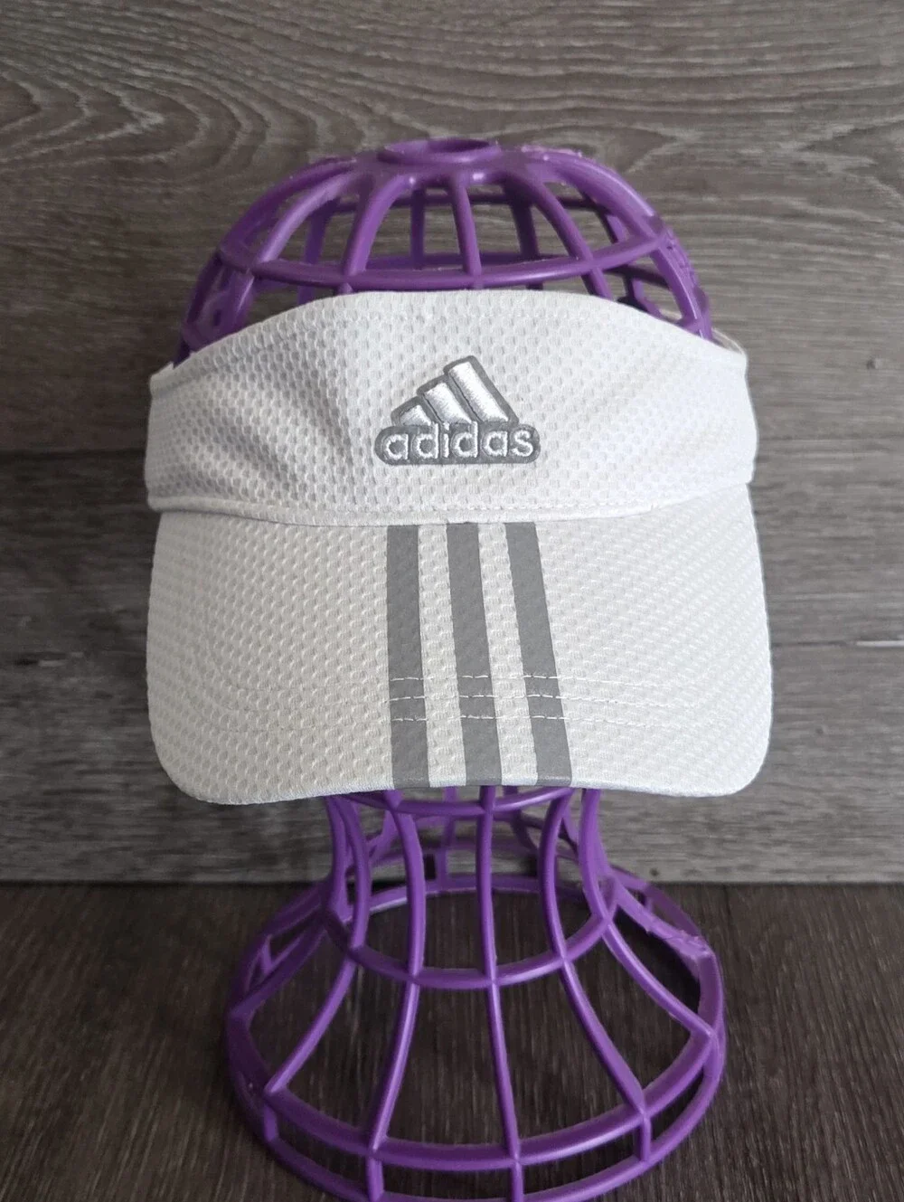 adidas White Visor with Silver Stripes
